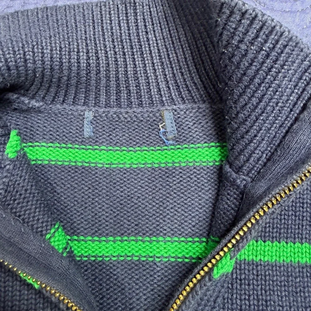 Polo Ralph Lauren Mens S Quarter Zip Sweater Navy Blue Green Striped Cotton Knit
